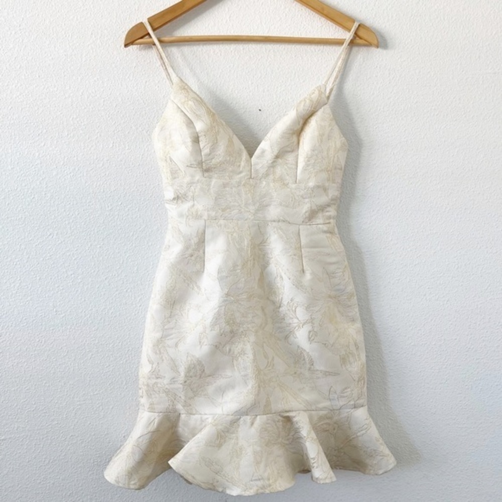 Lulu’s Gold Brocade Fit & Flare Mini Dress